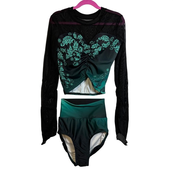 Alexandra Just For Kix Teal Ombre Damask Dance Costume 2 piece Set Adult XS - Picture 5 of 9